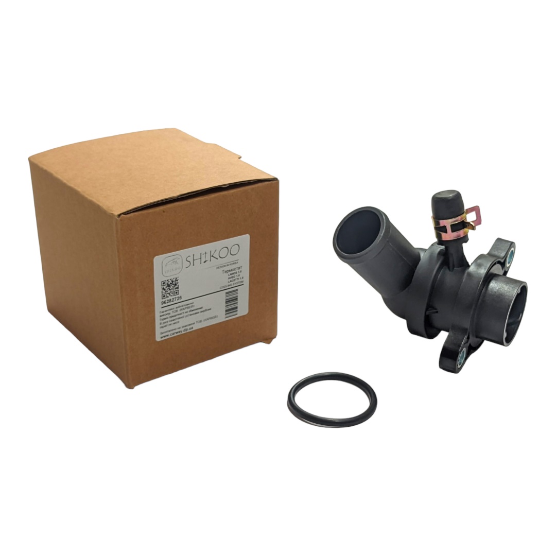 Термостат Lanos 1.6, Aveo 1.6, Lacetti 1.6 (пластиковый в сборе) SHIKOO 96282726