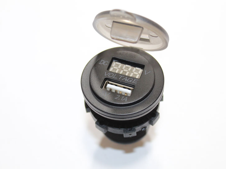 Гнездо прикуривателя 12/24v USB  - 2,1А + вольтметр врезное с крышкой c подсветкой цвет красный