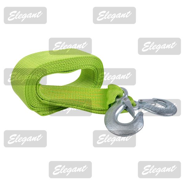 Трос буксировочный (3т х  4м х 5см) лента с крюками зеленый Elegant