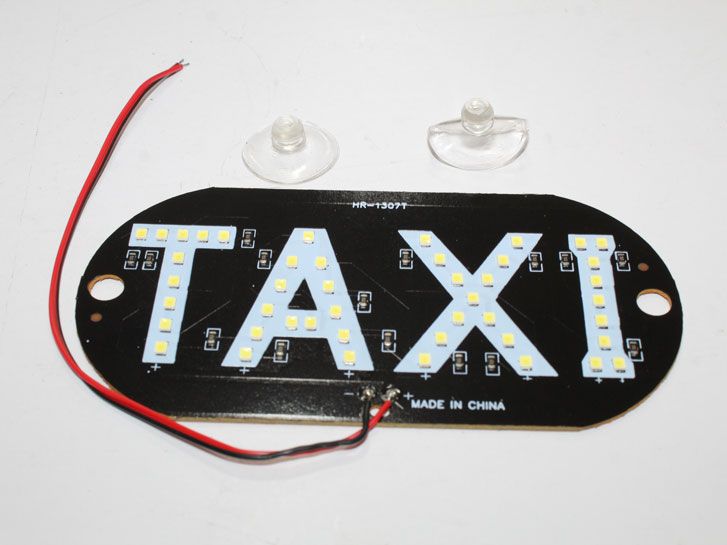 Знак такси (светодиодная табличка) салонная на присосках, белый, 12v