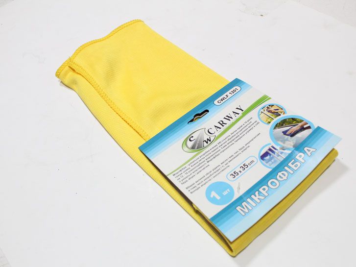 Салфетка микрофибра универсальная 2х. сторонняя 35х35см (желтая) для стекла CARWAY фото 3