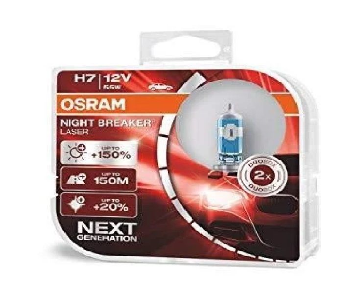 Лампа галогеновая 12в Н7  55w PX26 NIGHT BREAKER LASER NEXT GENERATION НА 150% БОЛЬШЕ СВЕТА, ДО 150М ДЛИНЕЕ СВЕТОВОЙ ЛУЧ, DUOBOX (2ШТ)