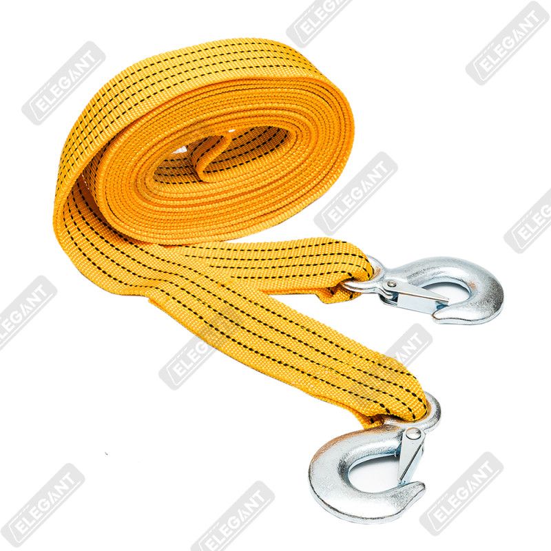 Трос буксировочный  (3т х 5,5м х 4,6см) лента с крюками желтый (сумка)