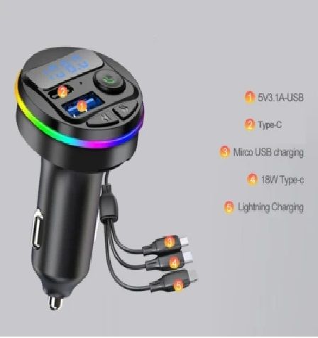 Зарядное устройство для телефона 12-24V,2 USB 3.1А+PD+MP3 Player+U-disk+режим переключения света фото 2